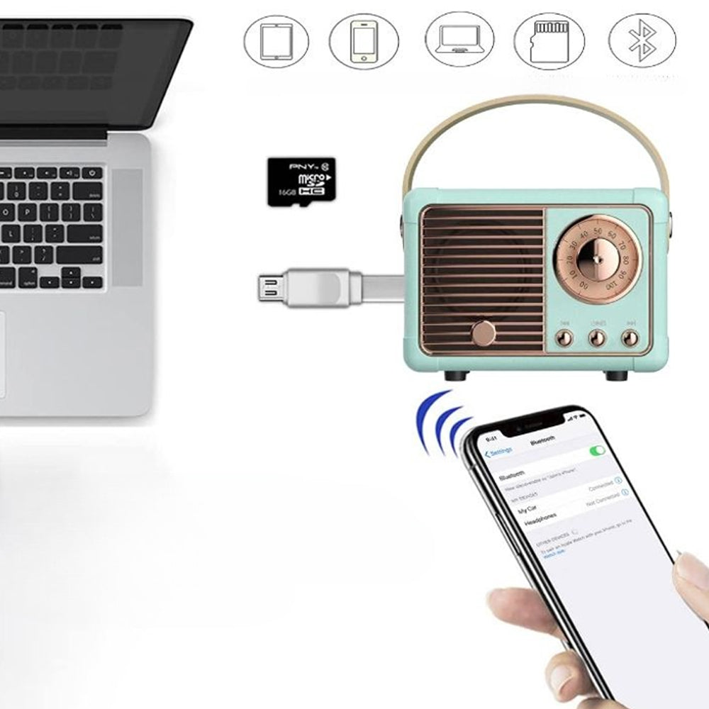 Retro Wireless Mini Bluetooth Speaker Vintage Décor for iPhone Android - USB Rechargeable