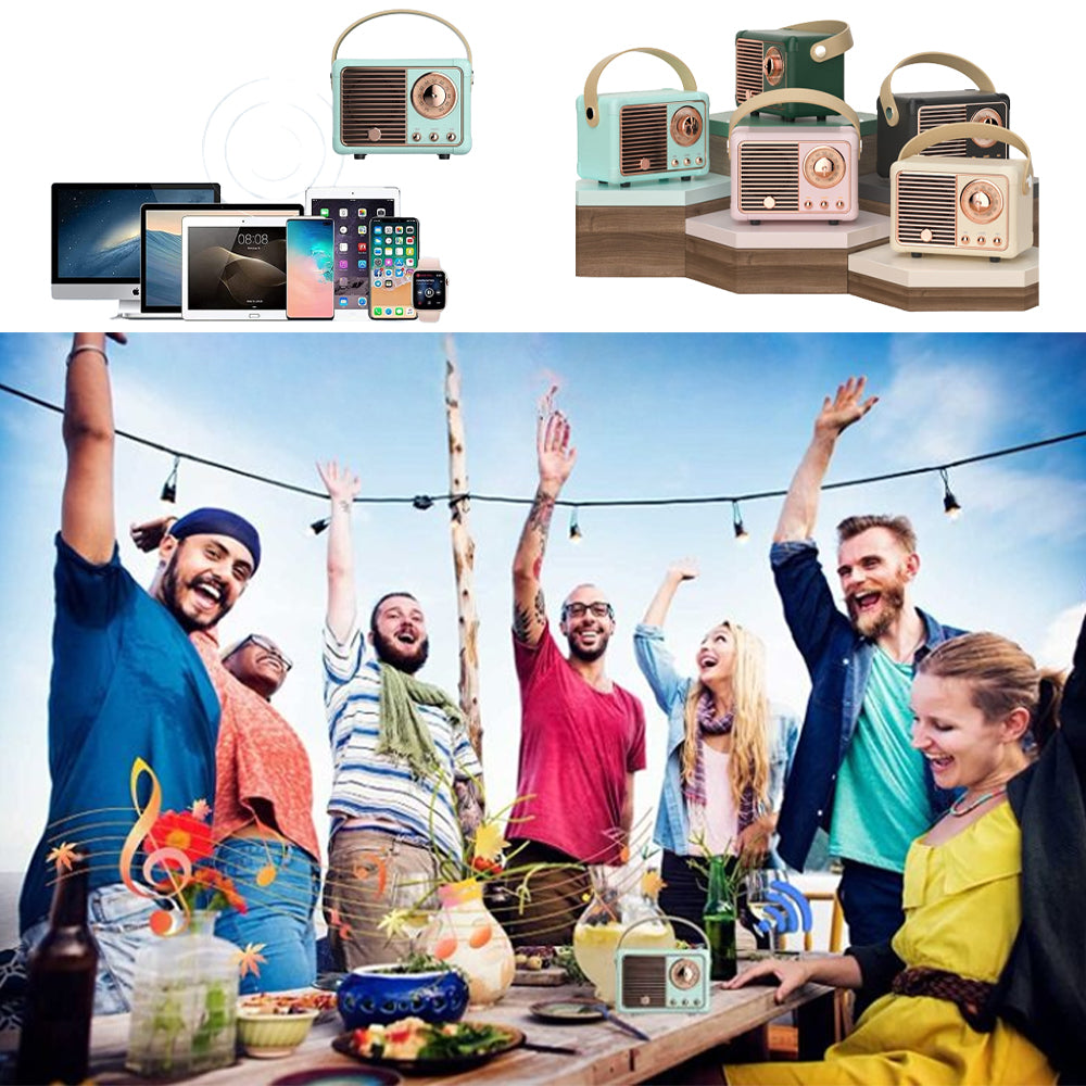 Retro Wireless Mini Bluetooth Speaker Vintage Décor for iPhone Android - USB Rechargeable