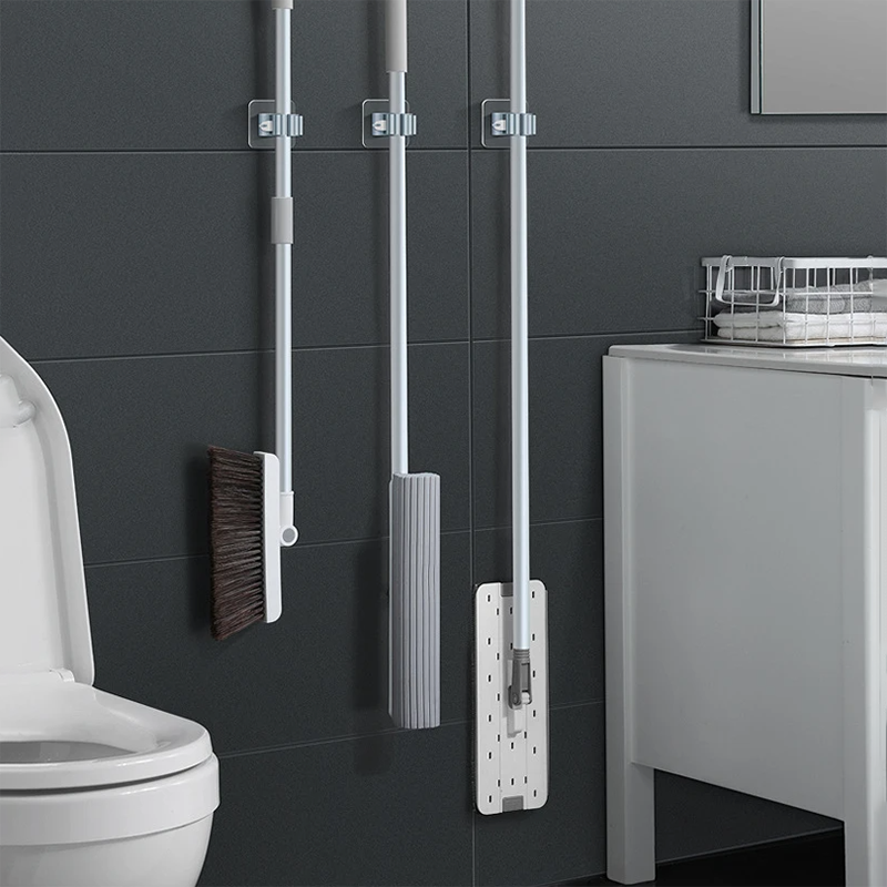 4pcs Wall-Mounted Waterproof Mop Storage Rack Broom Hanger Hooks