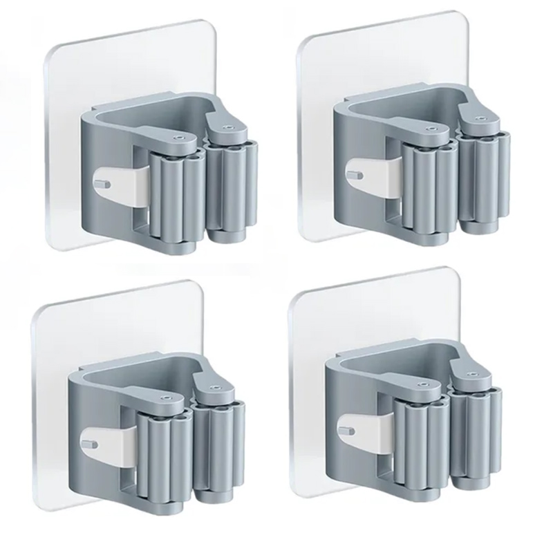 4pcs Wall-Mounted Waterproof Mop Storage Rack Broom Hanger Hooks