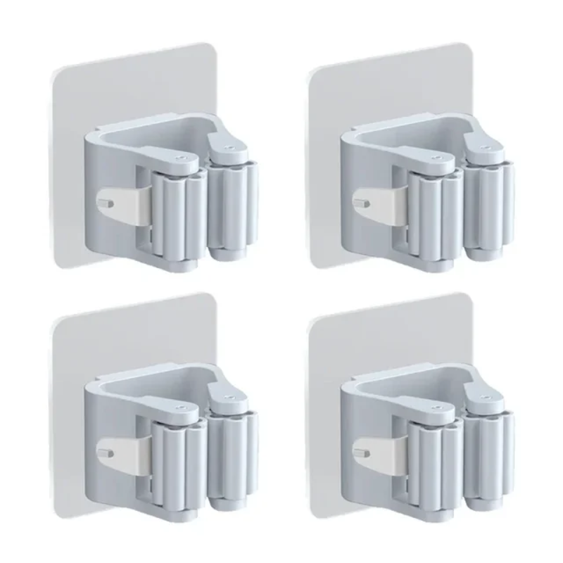 4pcs Wall-Mounted Waterproof Mop Storage Rack Broom Hanger Hooks