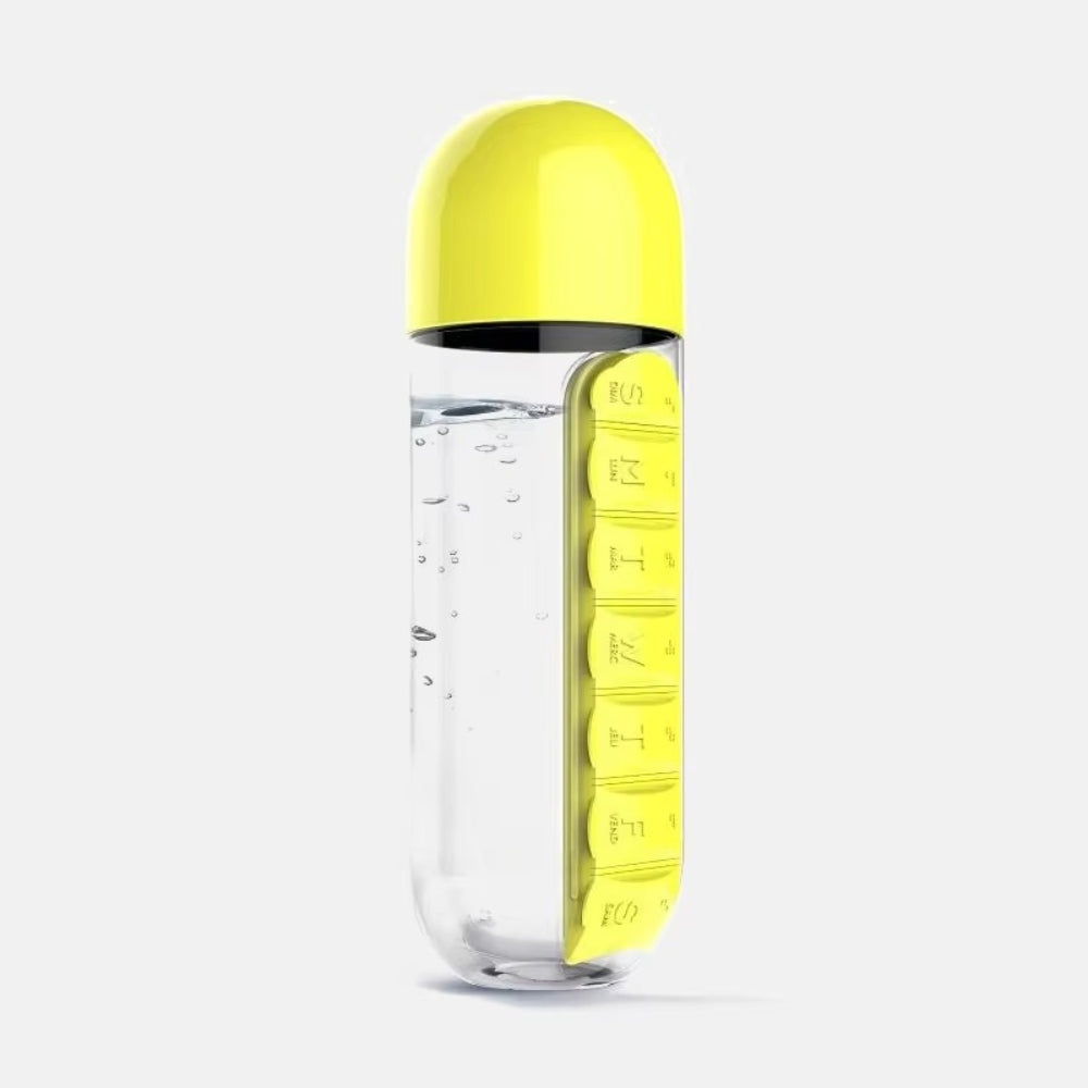 2 in 1 600ml 7 Grids Medicine Box Water Cup Sports Plastic Bottle