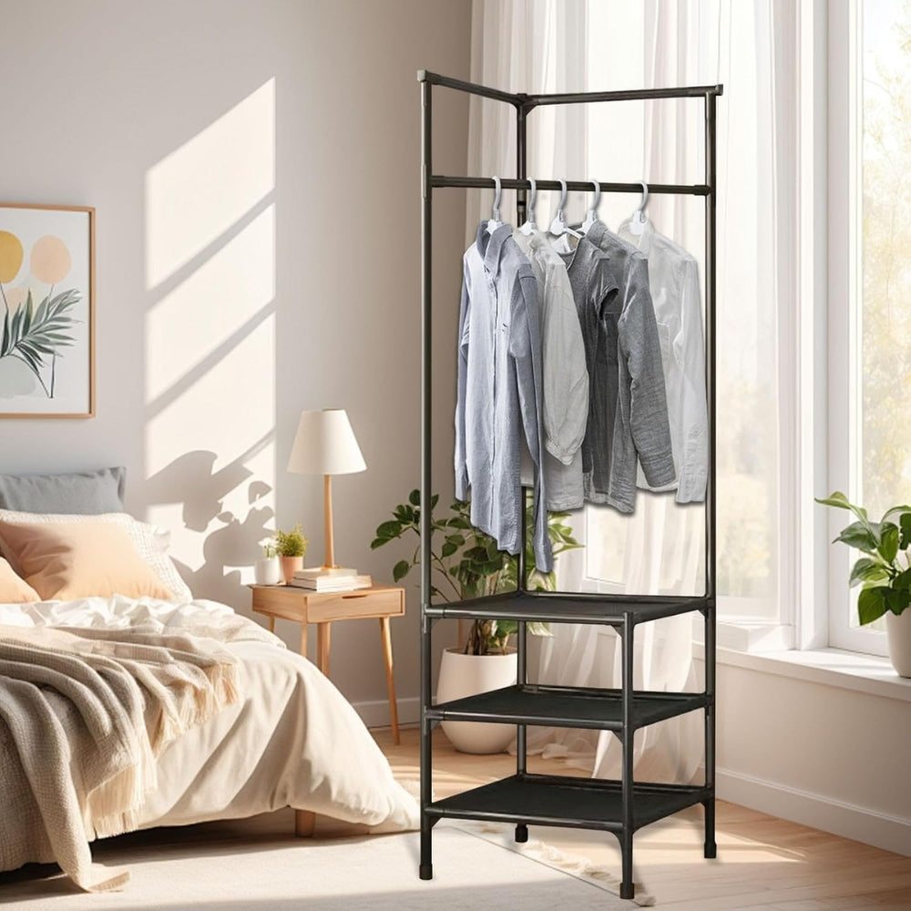 Multifunction Multi-Layer Floor Standing Corner Hanger Clothing Storage Shelf