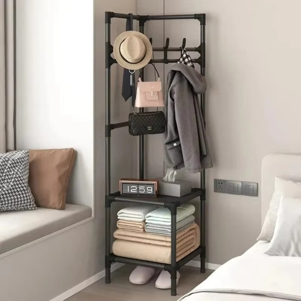Multifunction Multi-Layer Floor Standing Corner Hanger Clothing Storage Shelf